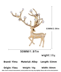 Detail showing enamel elk brooch size 53mm by 50mm with pearls and rhinestones
