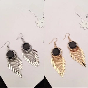 Bohemian Long Tassel Drop Earrings Zinc Alloy Geometric Round Resin Ornament Elegant Statement Jewelry For Women