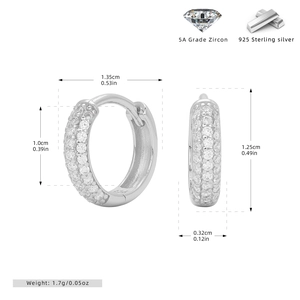 Detailed view of S925 sterling silver hoop earrings with 5A grade zircon measurements