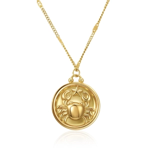 Detail view of gold-plated stainless steel necklace with 3D Cancer zodiac sign pendant