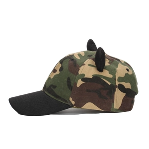 Camouflage baseball cap with cute black decorative ears and breathable cotton twill fabric