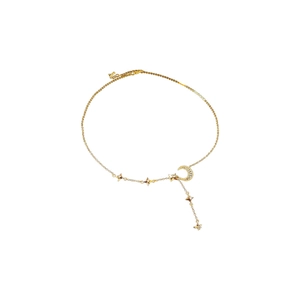 Golden moon and star pendant necklace with cubic zirconia on a clean white background
