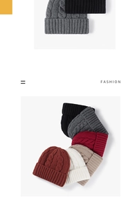 Detailed view of cable knit patterns and multi-color collection of warm winter beanies