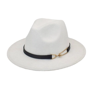 Fedora Hat Woolen Felt Wide Brim With Leather Belt And Gold Metal Buckle Jazz Cap Autumn Winter Fashion Unisex