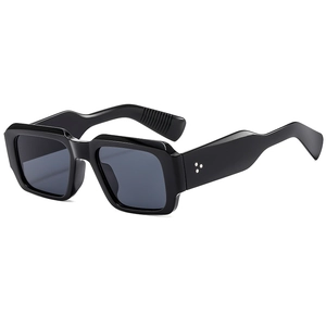 Retro rectangle sunglasses with thick black frames and star-shaped rivet details