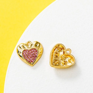 Pendentif coeur doré avec strass roses pour la création de bijoux DIY élégants