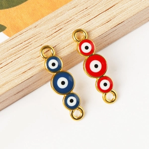 Blue and red evil eye enamel charms with gold frames for handmade DIY jewelry