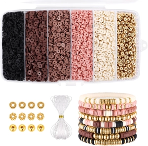 DIY bead set with clay discs, metal beads and elastic cord for bohemian bracelet making