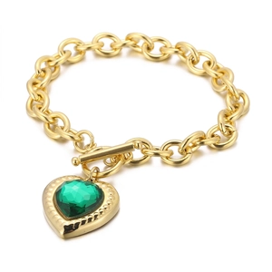 Heart Pendant Bracelet Stainless Steel Toggle Clasp Crystal Glass Vintage Fashion Jewelry For Women