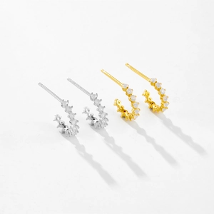 Classic S925 sterling silver C-shaped hoop earrings with pave zircon in gold and silver