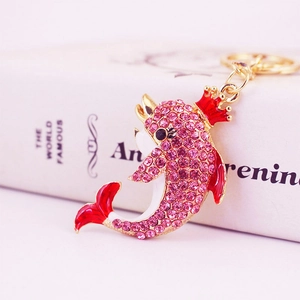 Luxury Rhinestone Crown Dolphin Keychain For Women Zinc Alloy Animal Bag Pendant Sparkling Key Ring Gift Accessory