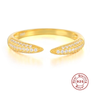 925 sterling silver gold plated open ring featuring three rows of sparkling pavé crystals