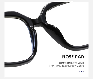 Macro view of ergonomic integrated nose pads on black square frame glasses for comfort