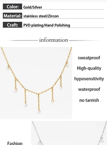 Detail showing gold and silver stainless steel zircon necklaces with waterproof features