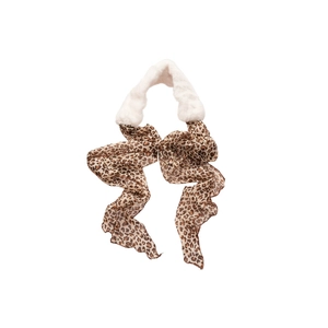 Vintage leopard print faux fur collar scarf with long streamers for winter warmth