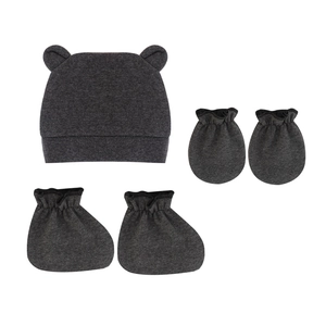Dunkelgraues 5-teiliges Baby-Set mit Bärenohrenmütze, Fäustlingen und Babyschuhen