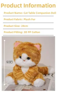 Detailed view of a 24cm orange tabby plush cat with premium mink faux fur and PP cotton
