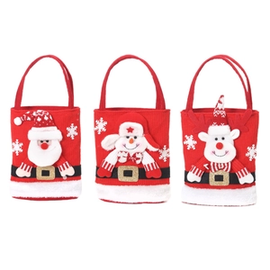 Three-piece set of red Christmas gift bags featuring Santa, Snowman, and Reindeer motifs
