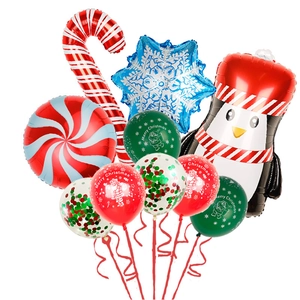 Detail of Christmas balloon set with Santa Claus, penguin, snowflake and candy cane foil