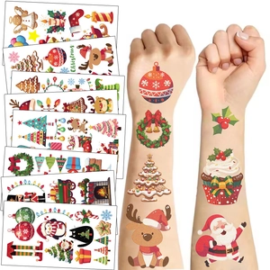 Christmas Temporary Tattoo Stickers Waterproof Cartoon Santa Reindeer Pattern For Kids Holiday Party Favors Body Art Decor