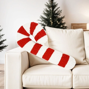 Christmas Candy Cane Plush Pillow Soft Sherpa Red White Striped Peppermint Shaped Decorative Cushion For Holiday Home Decor
