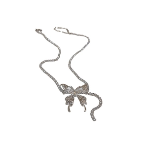 Elegant silver butterfly pendant necklace with crystal tennis chain for women