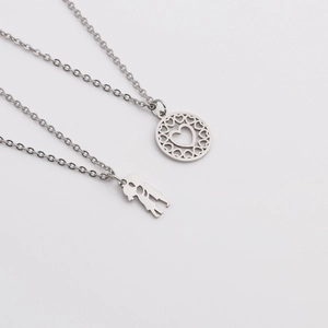 Stainless Steel Pendant Necklace Minimalist Heart Boy Girl Silhouette Hug Jewelry For Women Valentine Day Gift