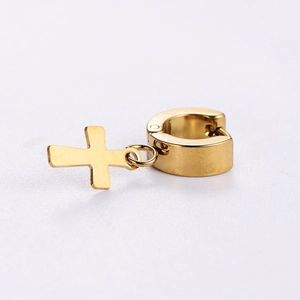 Polished gold cross hoop earrings for women with minimalist dangle drop design