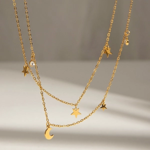 Layered Star Moon Necklace Stainless Steel Zircon Clavicle Chain Elegant Jewelry For Women