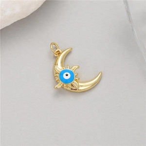 14K gold-plated moon and evil eye pendant charm for DIY bracelets and necklaces