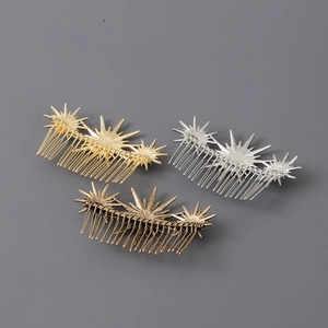 Vintage starburst alloy hair combs with rhinestones in gold, silver, and bronze finishes