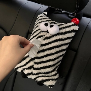 Plush striped cartoon monster car tissue box holder hanging on seat headrest