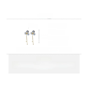Detailed size specifications for blue acrylic flower tassel earrings with silver needles