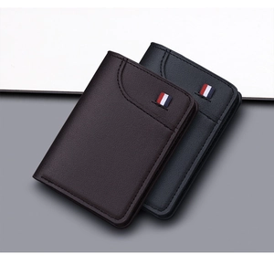 Carteras finas para hombre con cinta de rayas clásica y textura de cuero lichi