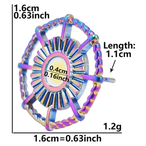 Size chart for colorful 304 stainless steel wheel earrings showing diameter and needle length