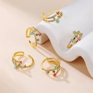 Evil Eye Butterfly Open Ring Copper Micro Pave Colorful Zircon Adjustable Band Fashion Jewelry Accessories For Women