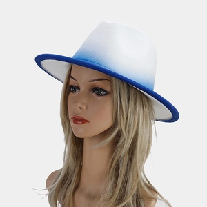 Detail view of the blue and white gradient transition on the wool fedora hat