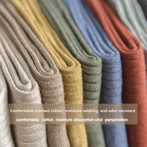 Detail showing high-quality combed cotton ribbed fabric and diverse earth-tone colors
