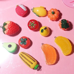 Assorted 3D fruit and vegetable resin charms with metal loops for DIY jewelry making