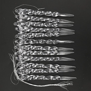 Set of 12 clear spiral icicle Christmas tree ornaments displayed on a black background