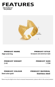 Detailed view of layered woven gold stainless steel ring with beaded edges and open design