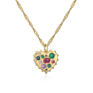 Fashion 18K gold plated heart pendant necklace with multi-colored zircon stones