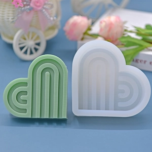 Heart Shaped Silicone Mold Striped Geometric Texture Rainbow Pattern For Baking Chocolate Cake Handmade Soap Candle DIY