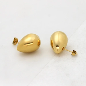 Minimalist golden teardrop earrings with a polished metallic finish for women