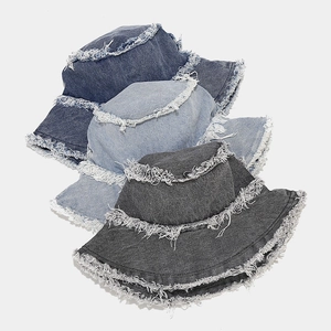 British retro washed denim bucket hats for women in dark blue, light blue, and grey colors