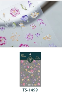 Close-up of floral nail stickers TS-1499 with realistic pink and yellow blossom designs