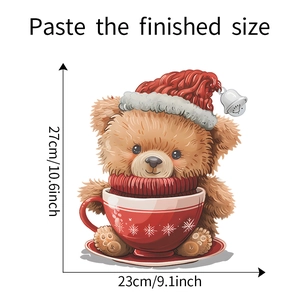 Dimensions détaillées du sticker mural ours de Noël mesurant 23cm par 27cm
