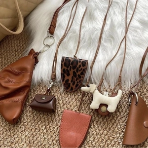 Leather animal pendant and mini bag necklaces for women with creative puppy designs
