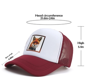 Guide des tailles détaillé pour casquette trucker respirante avec renard