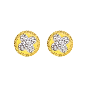 Minimalist gold titanium steel lucky clover stud earrings with pavé crystal settings